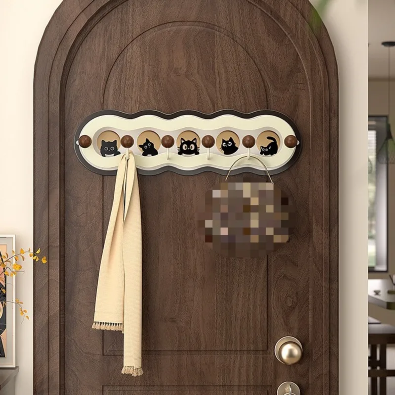 Modern Wall Mounted Coat Rack with Hooks Cute Cat Keys Bags Hats Storage Hanger for Entrance Punch-free Durable Organizer