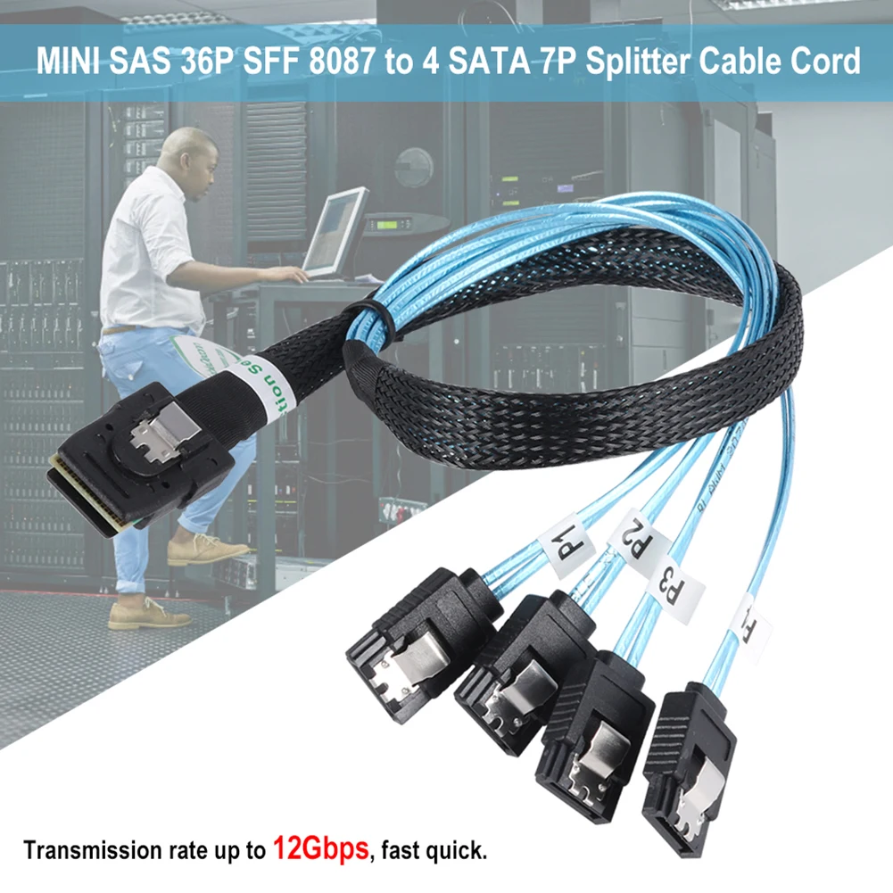Internal Mini SAS SFF-8087 36P Male to 4 SATA 7P Female Forward Breakout Adapter Cable for Computer Host Hard Disk Accessories