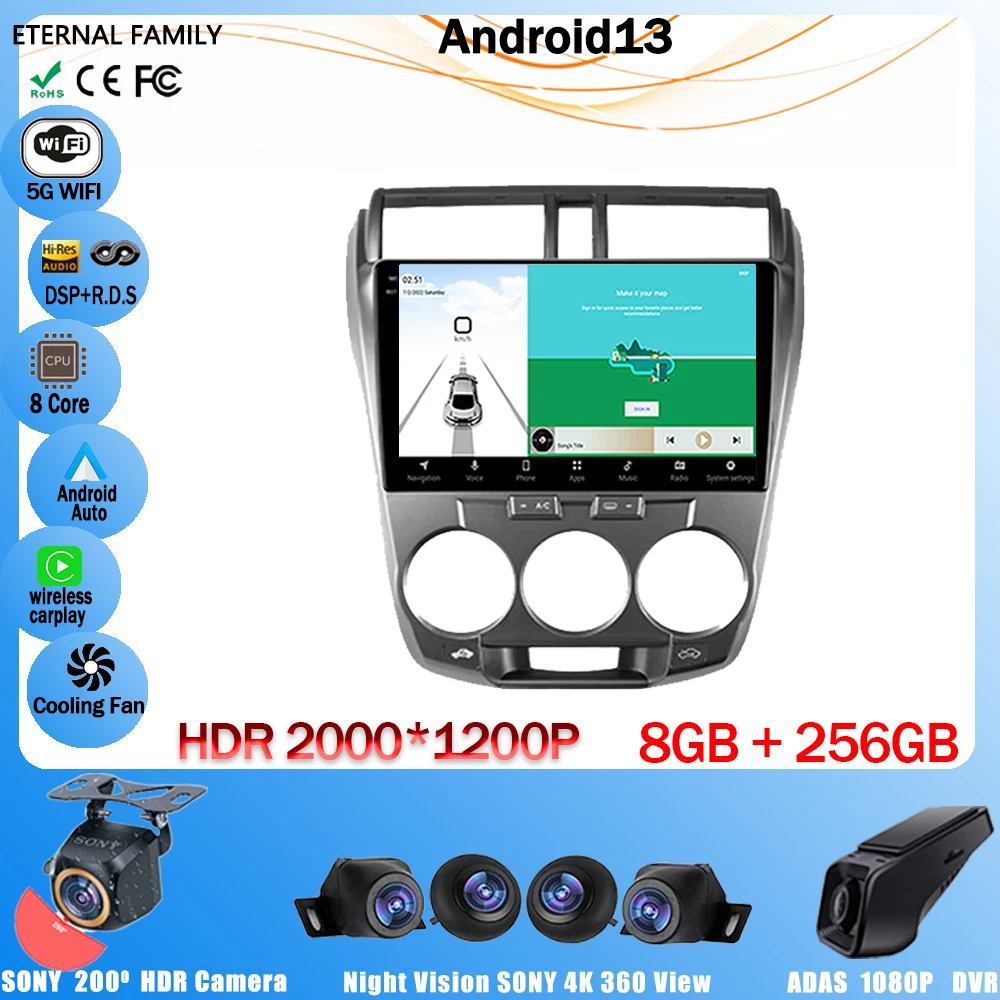 

Автомагнитола 10,1 дюйма, Android 13, для Honda city 2008-2013, RDS, мультимедийный проигрыватель с поддержкой BT, видео, AHD, SWC, Авторадио ADAS, 4G, DSP, NO 2Din