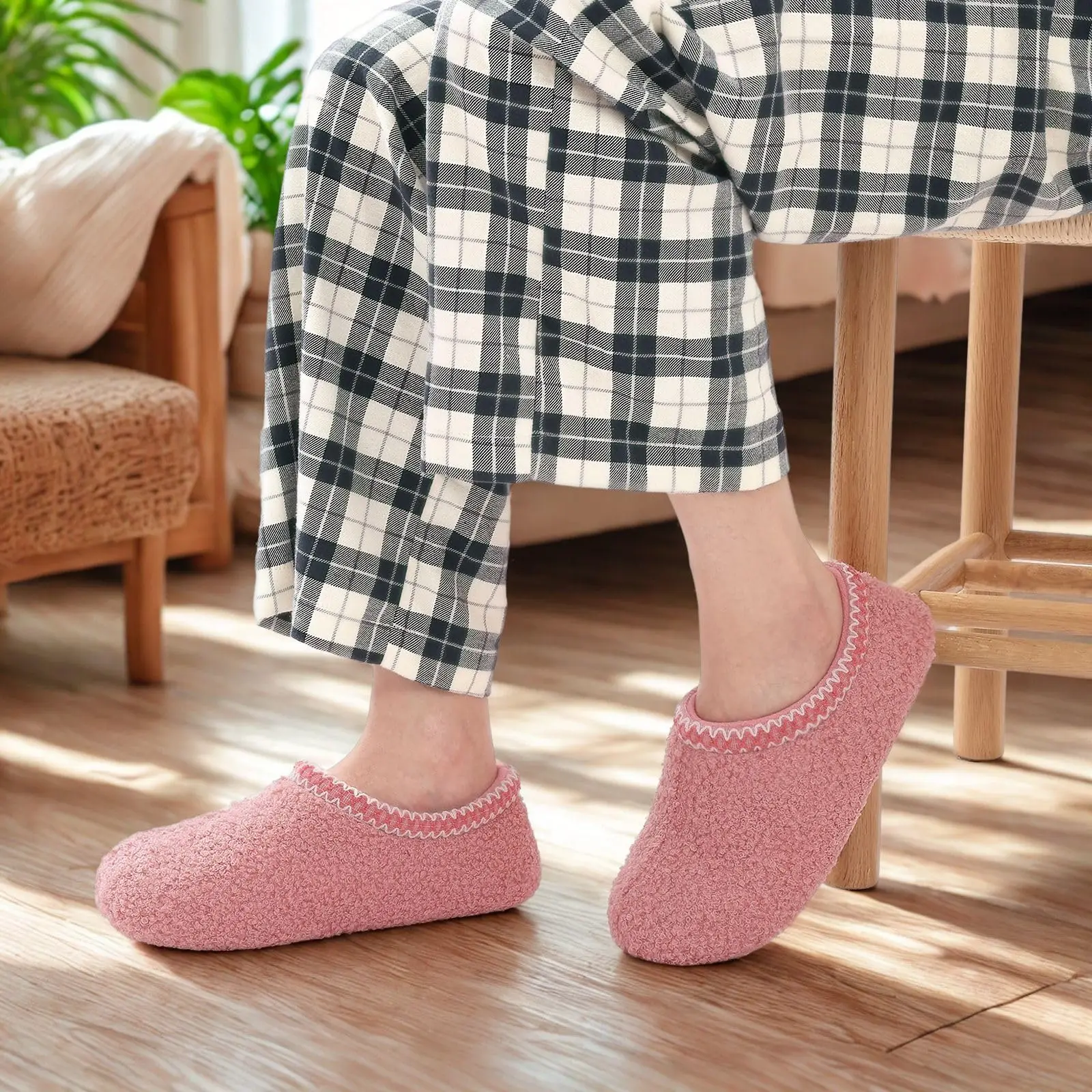 Comwarm Teddy-Fleece-Damen-Hausschuhe, flach, lässig, für den Innenbereich, rutschfeste Outdoor-Damen-Hausschuhe, weiche Sohle, gemütliche Socken-Schuhe für zu Hause – Detail 29