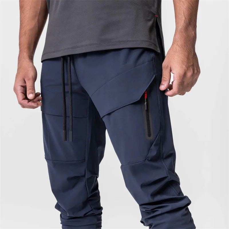 Spring Autumn Men Polyester Quick Dry Casual Sport Pants Zipper Pockets Joggers Tactical Fitness Trousers Sweatpants sport jogging trousers