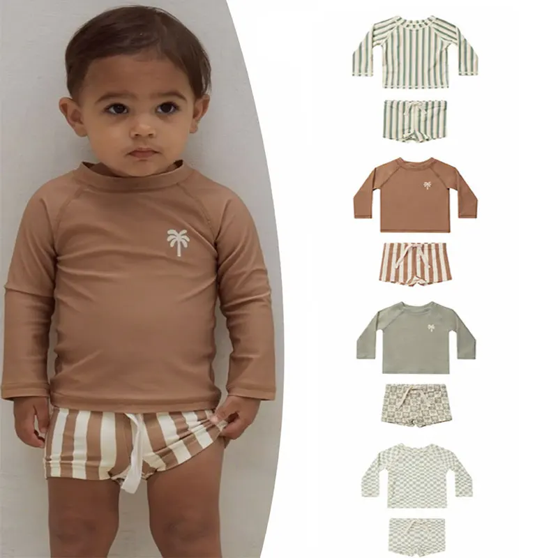 Baby Kids Boys Swimwears 1-8Y Brand Summer New Baby Simple Striped Pattern Toddler Learning Swimming Bathing Suits Beach