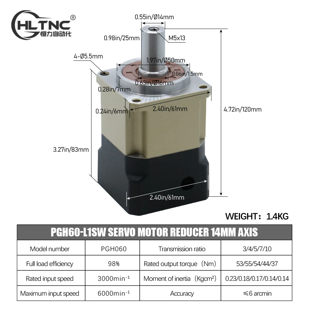 헬리컬 기어 유성 감속기 슈트, Nema24 60 플랜지 서보 모터 6 armin 고정밀 입력 14mm 출력 샤프트 14mm