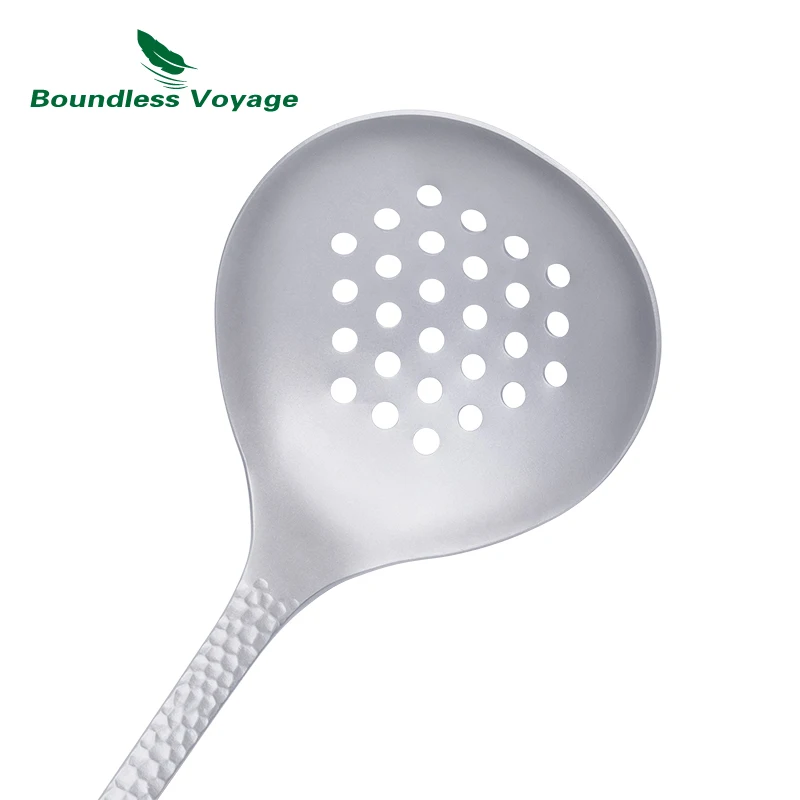 Boundless Voyage Long Handle Titanium Soup Ladle Metal Serving Skimmer Slotted Spoon For Cooking Gravy Sauces Hot Pot_voghion.com