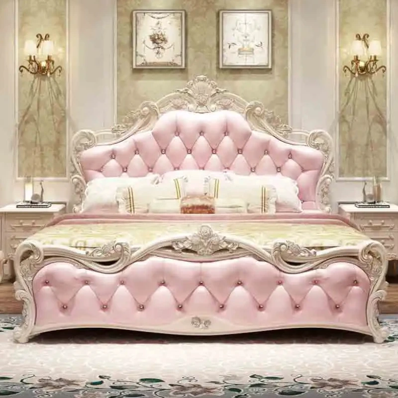 Queen Aesthetic Double Bed High End King Size Salon Bedroom Double Bed Modern European Leather Letto Matrimoniale Furniture