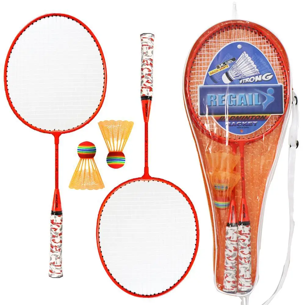 1 Paar fluor zierende Farbe Badminton schläger h6508 mit 2 Bällen für Kinder Outdoor-Sportspiel