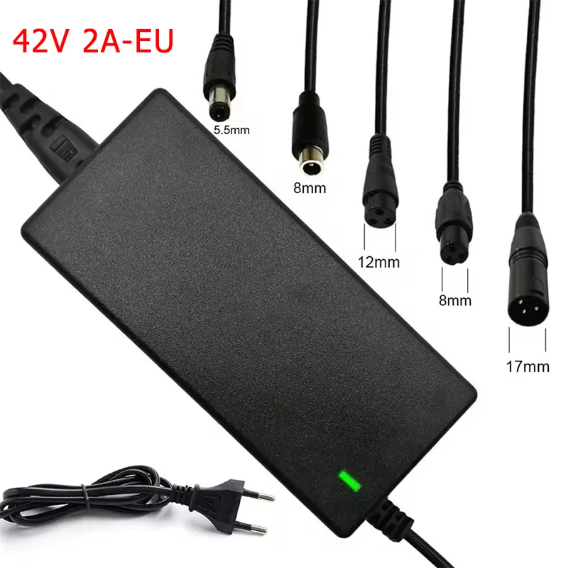 Universal Lithium Battery Charger, 42V-54.6V, 2A, Multi-Plug (EU/US)