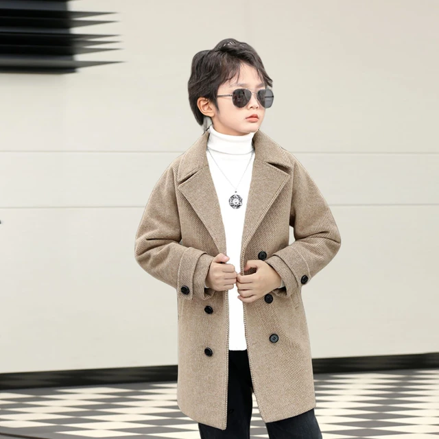 Children Winter Warm Wool Coat Boys Girls Windproof Outdoor Long