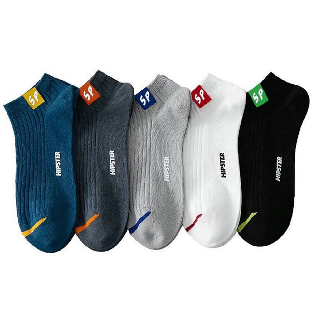 Men's plain color boat socks 5 Pairs Spring and Autumn Thickened Breathable Low Cut Shallow Mouth Casual