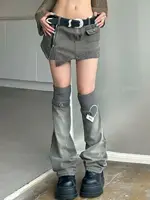 American retro patterned patchwork denim suit half skirt women Y2K irregular short skirt leg cover two-piece set for wearing 1