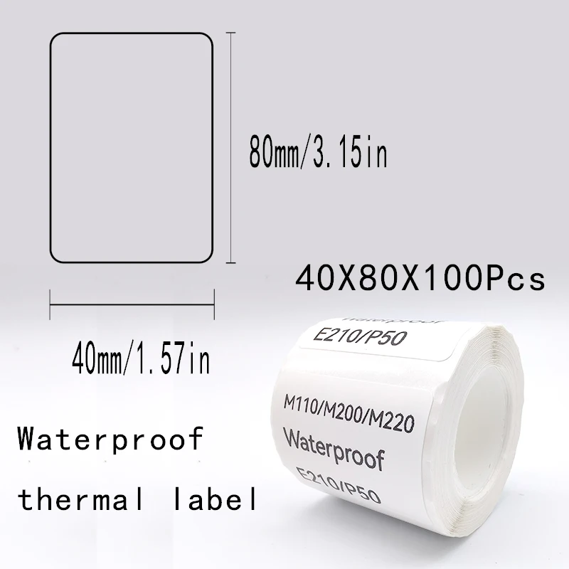 

5PK E210 P50 Label Paper Sticker 40*80mm 100pcs/roll White Label Tape Waterproof Tag Sticker for E210 Label Printer M110 M220