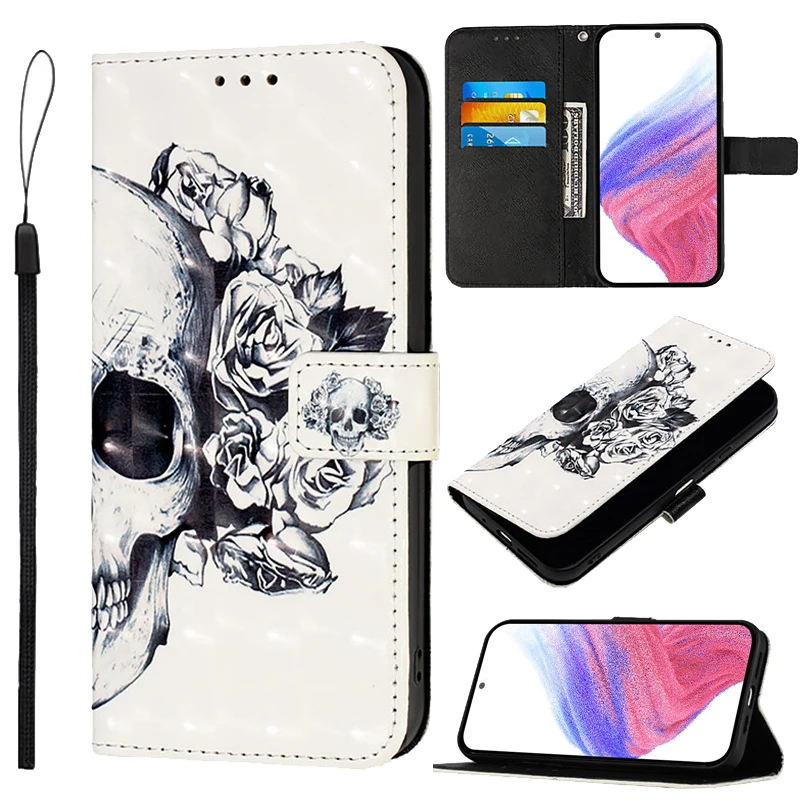 Vintage Floral Leather Wallet Case with Magnetic Flip Cover