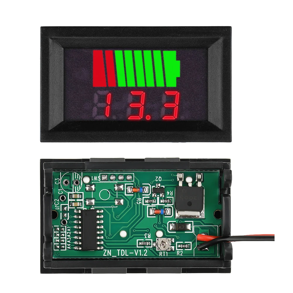 Battery Tester Voltage Tester Voltage Gauge Lithium Battery Tester Car Lead acid Battery Charge Level Indicator 12V-72V Lithium Battery Capacity Meter Tester LED Display Voltmeter