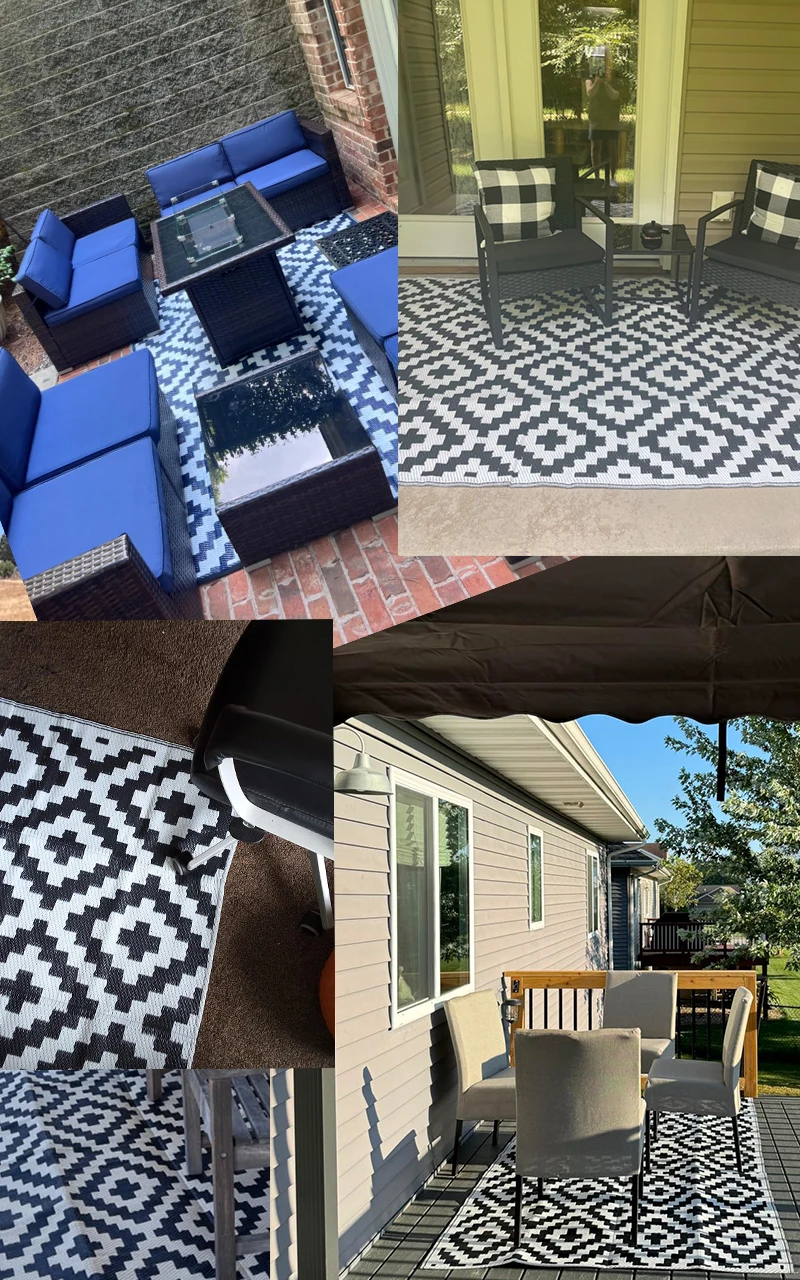 Description Picture 2 of itemMiRcle Sweet Waterproof Outdoor Rug 4X6 ft Reversible Black & White Plastic Straw Patio Carpet for Camping, 120X180cm Floor Mat