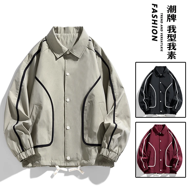 New plus size jacket lapel American street fashion baseball uniform loose tooling Mountain outdoor fat coat male