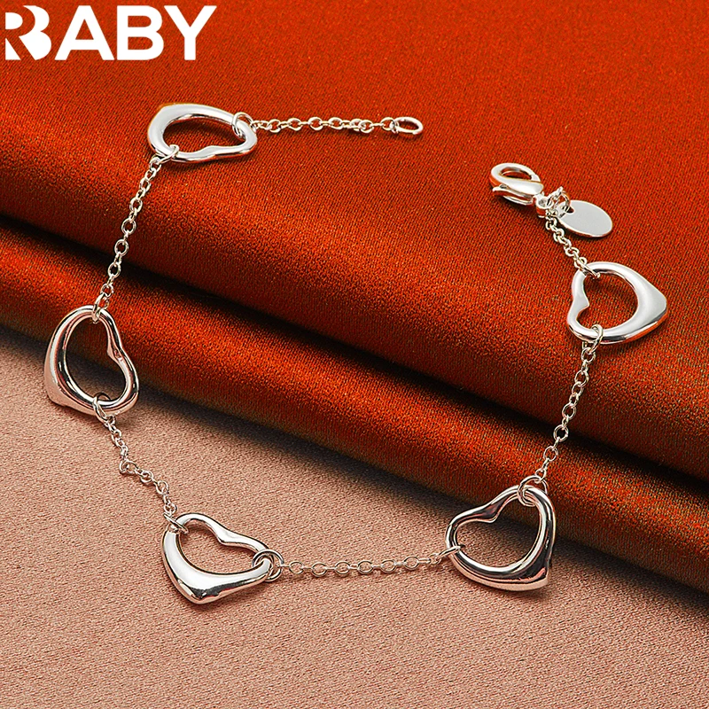 

URBABY 925 Sterling Silver Five Heart Bracelet For Woman Wedding Engagement Party Fashion Charms Jewelry Bride Accessories