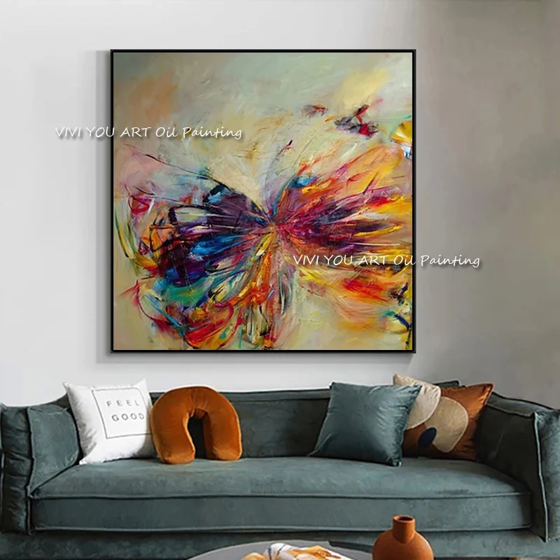 

Handmade Modern Abstract Decorative Colorful Butterfly Picture Oil Painting On Canvas Wall Art For Living Room As Unique Gift