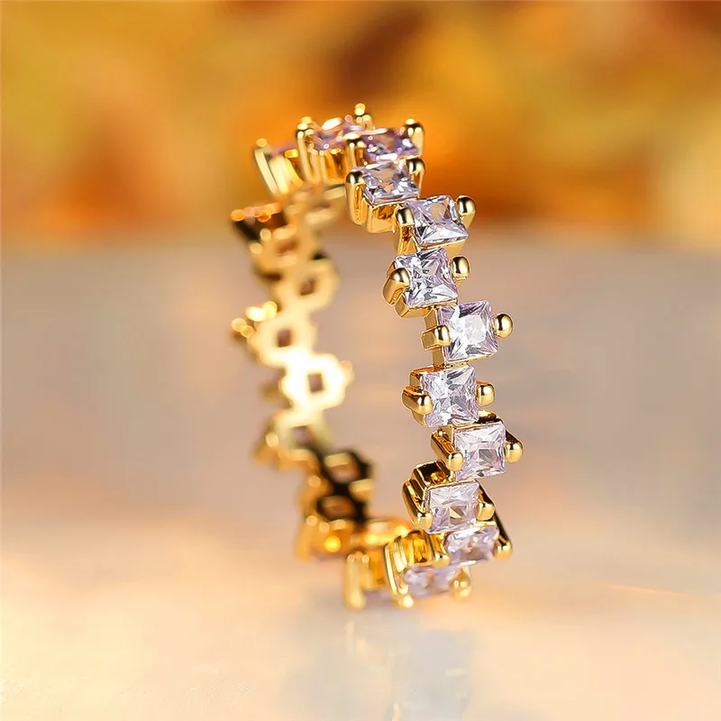 Elegant Light Purple Zircon Stone Ring in Gold Tone