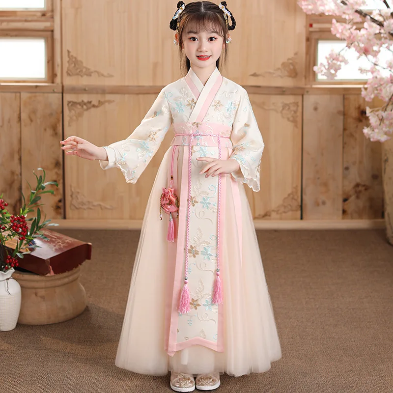 

Vintage Kids Embroider Hanfu Tang Suit Elegent Children Birthday Dress Girls Chinese New Year Clothes Festive Costume Cosplay