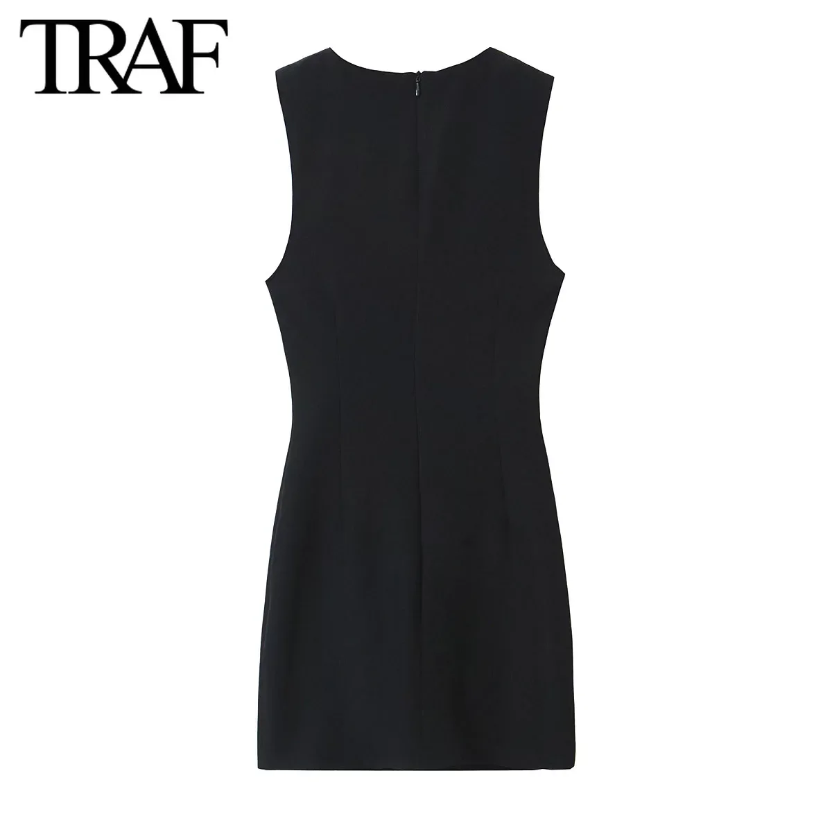 TRAF 여성 패션 백 지퍼 O-넥 플리츠 조끼, 짧은 섹시 나이트 원피스, 핫 시크 화이트 민소매 이브닝, 여름 신상