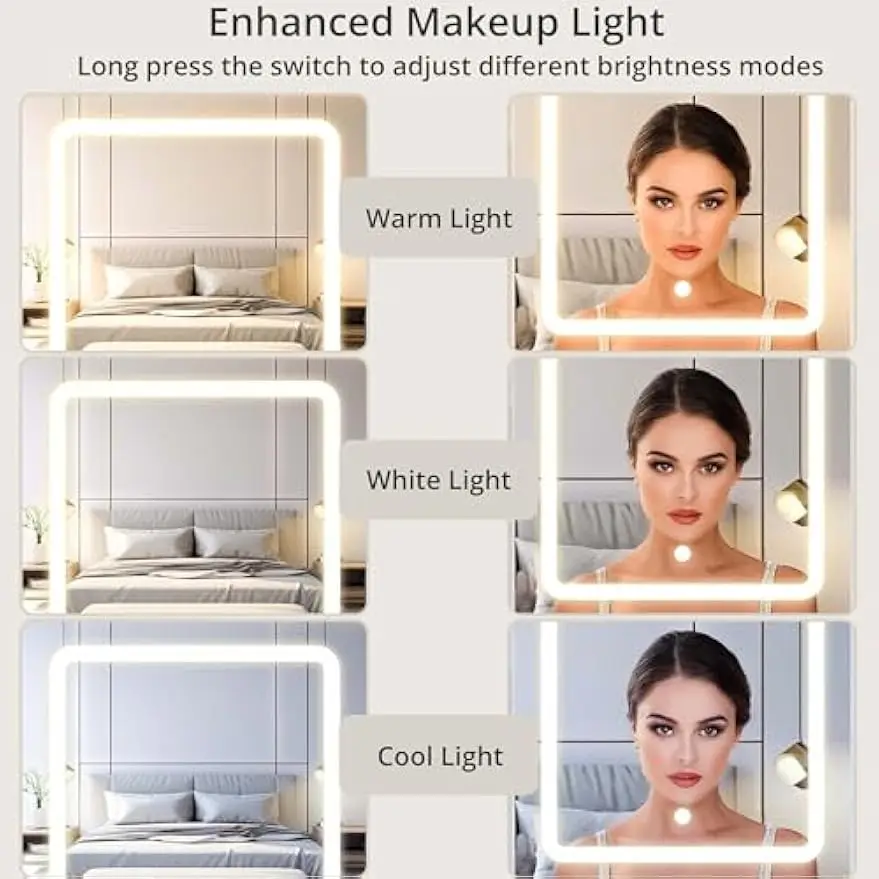 Vanity Desk with LED Lighted Mirror, Large Storage Makeup Vanity Table with 5 Drawers, Cabinet, 7 Open Shelves, Power Outlet