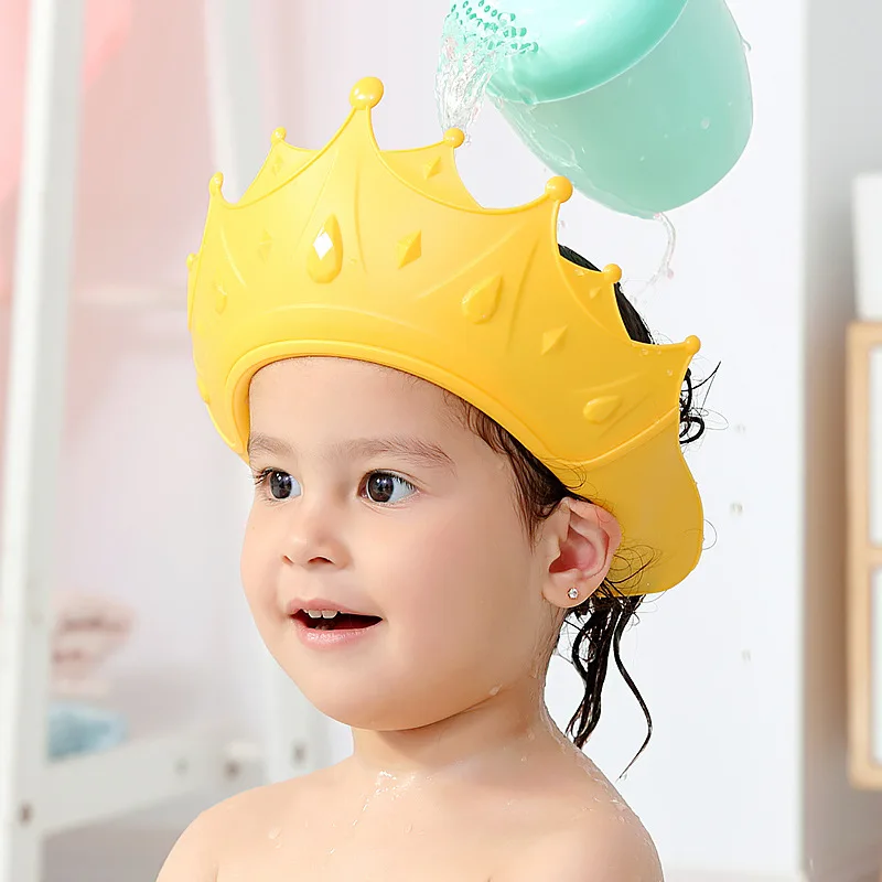 Adjustable Baby Shower Shampoo Cap Crown Shape Wash Hair Shield Hat for
