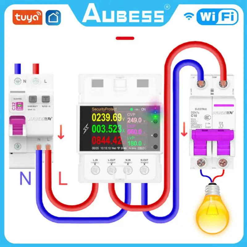 

AT4PW AC 110V 220V 100A Tuya WIFI Digital Power Energy Din Rail Smart Switch Remote Control Volt Amp Kwh Frequency Factor Meter