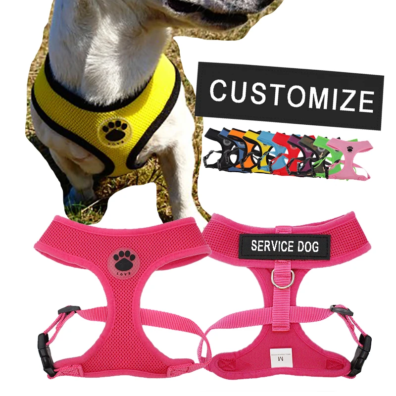 Personalized Dog Harness Custom Name Label Tag Nylon Mesh Vest Nameplate Hook Cat Breathable Control Patch Pet Chest Strap