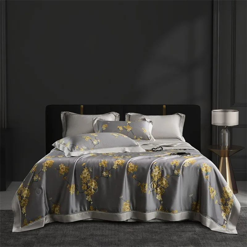 

Мягкое охлаждающее летнее одеяло Lyocell, 4 шт., с хлопковым наполнителем, 1 Плоская простыня, 2 Наволочки, двуспальный, Королевский размер