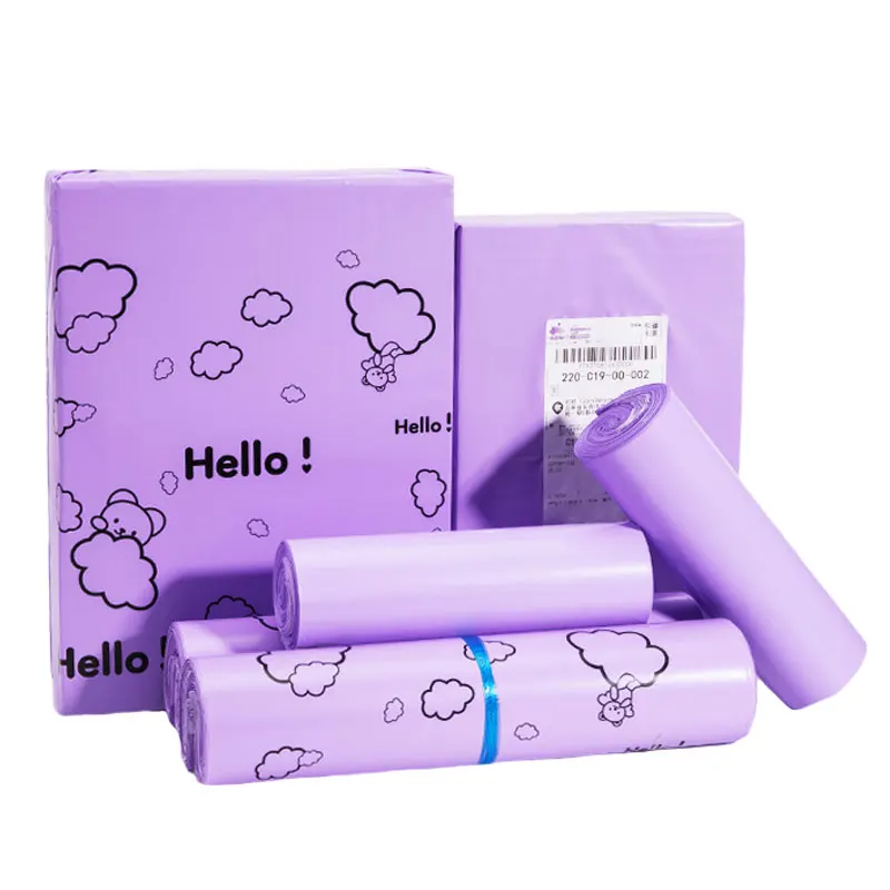 

50Pcs Purple Color Envelope Clothing Gift Mailing Bag Plastic Cartoon HELLO Bear Printing Transport Logistics Courier Post Pouch