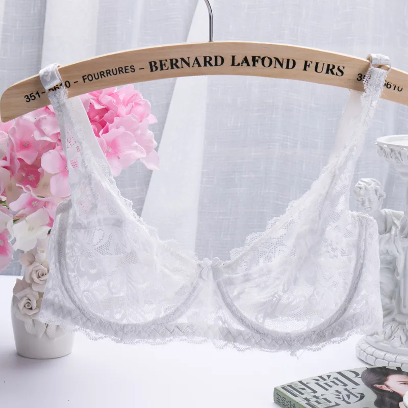 Women Lace Sheer Bra Unpadded Lingerie Brassiere Underwired Underwear Nightwear Floral Homosexual Ultrathin Transparent Bras