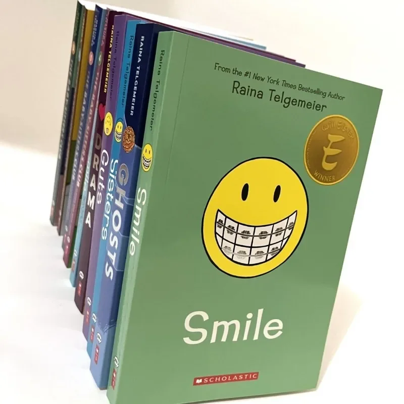 

10 Books/set Raina Telgemeier English Smiling Full Color Graphic Novel, Children's Mood Picture Book Teenager Growth Stories