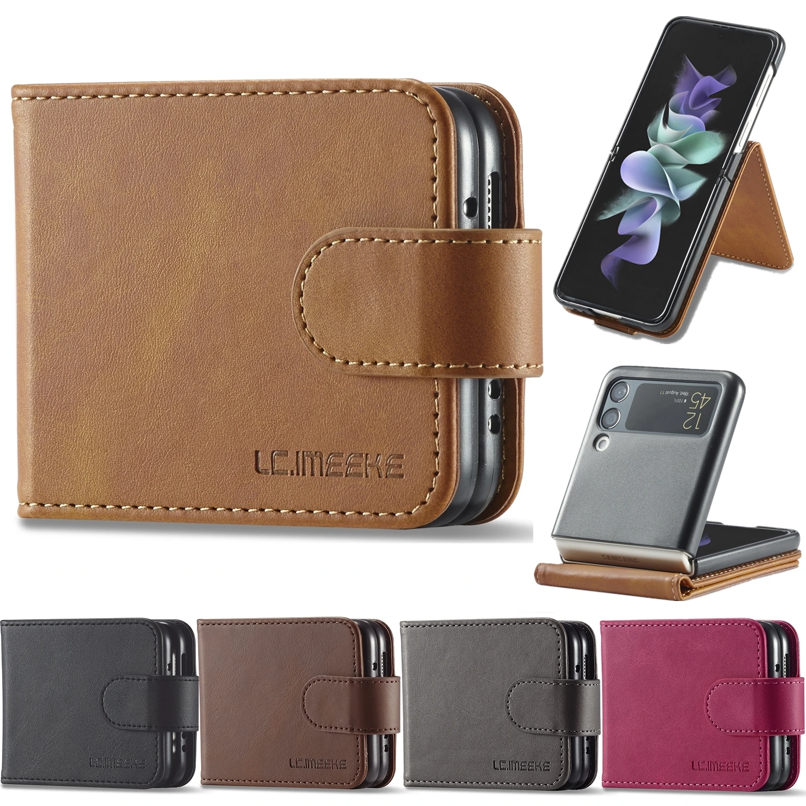 z flip3 case Business Leather Case For Sumsung Galaxy Z Flip 4 3 5G Drop Protection Phone Cover for Z Flip4 Flip3 Ultra Slim Stand Coque Etui samsung flip3 case