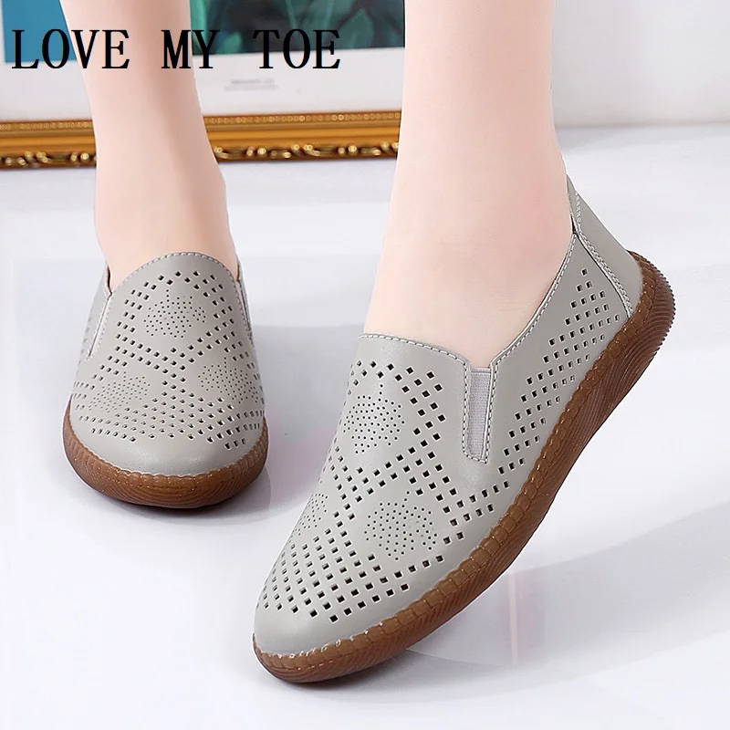 

2024 Casual Simple Hollow Breathable Genuine Leather Flats Shoes For Women Loafers Chaussure Femme Ladies Trainers Zapatos Mujer