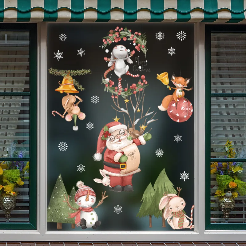 New Christmas Decoration Window Stickers Santa Gifts Merry Christmas Mirror Sticker Xmas Tree Window Glass Sticker New Year 2023