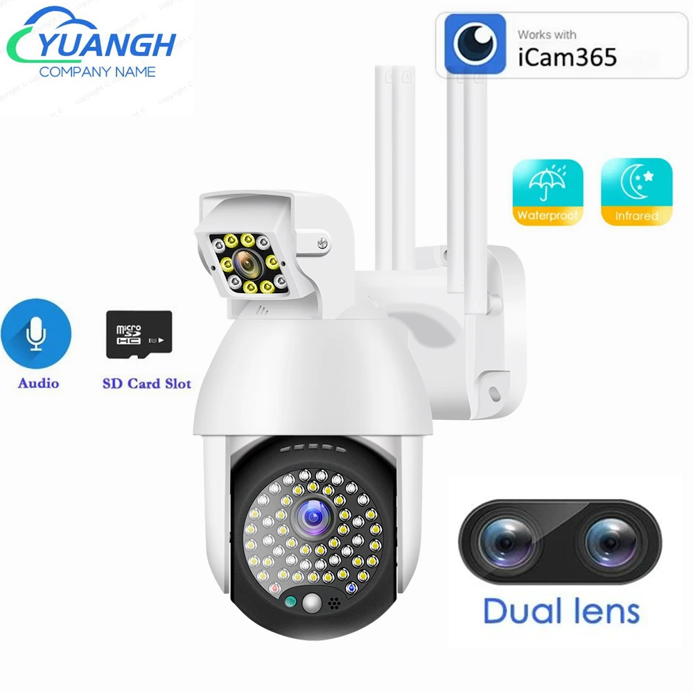 3MP IP PTZ Camera Outdoor 3.6+8mm Dual Lens Image Auto Tracking ICam365 APP Waterproof Home Security WIFI Camera