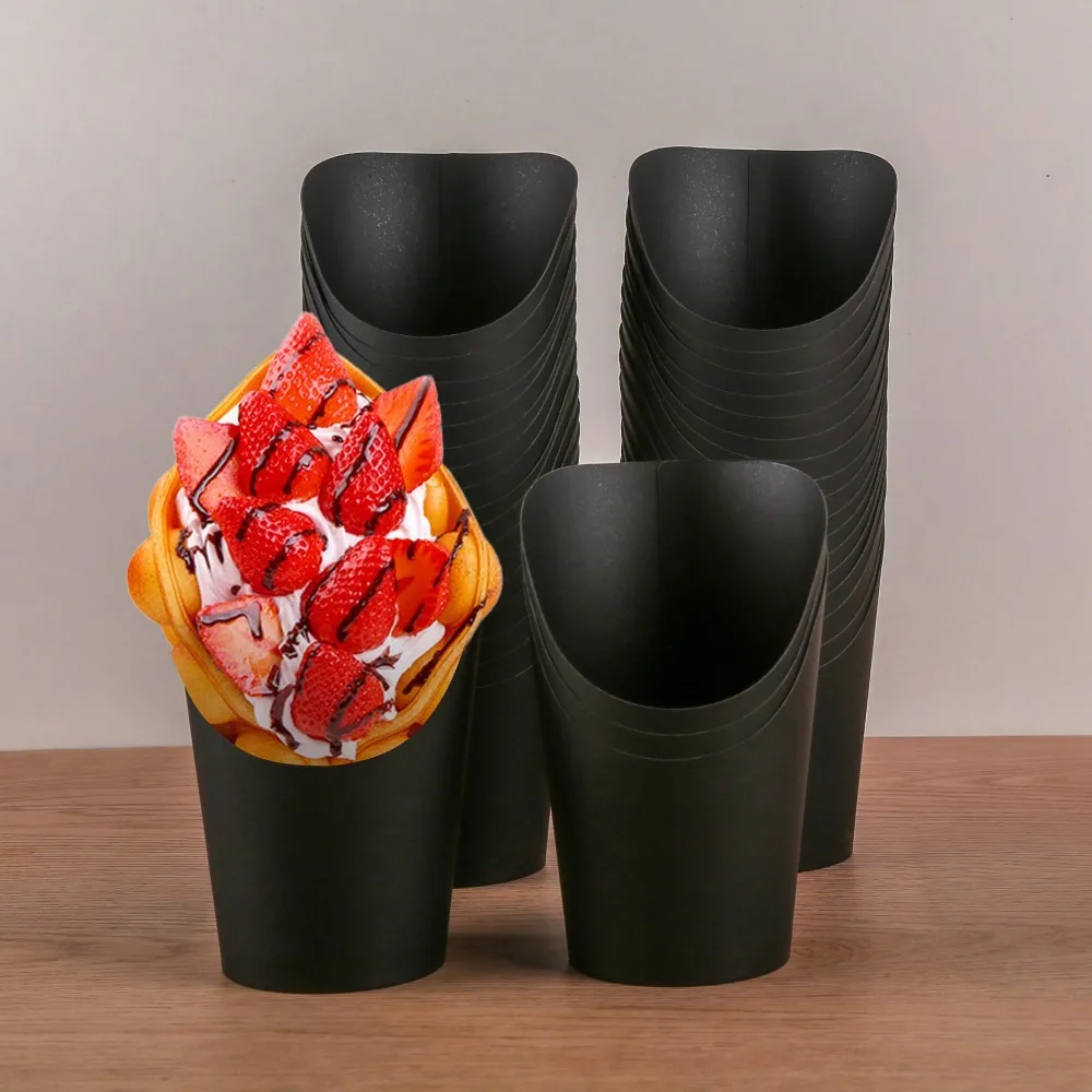 50pcs Disposable Kraft Paper Slant Cup Charcuterie Cups Oil-proof Water Proof Ice Cream Cup Thickened French Fries Sundae