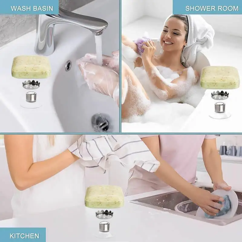 2pcs Soap Holder Shower Dish Wall Bar Suction Rack Bathroom Organizer Magnet Cup Mount Savers Container Hanging Soap Dish