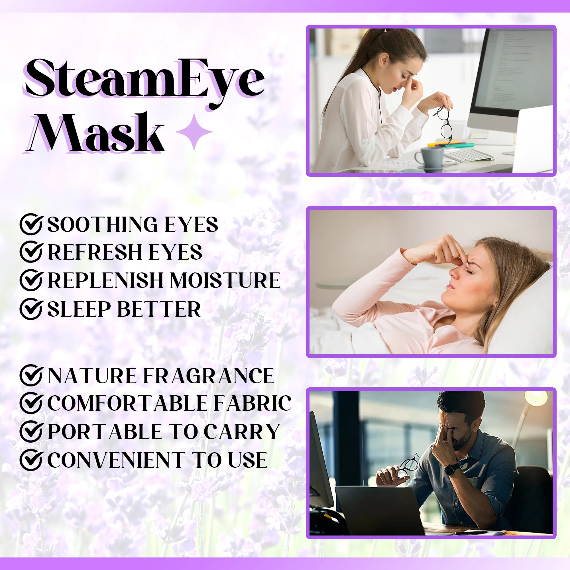 10Packs Lavender Heated Eye Mask, Self Heating Disposable SPA Warm Compress for Eyes Sleep Mask
