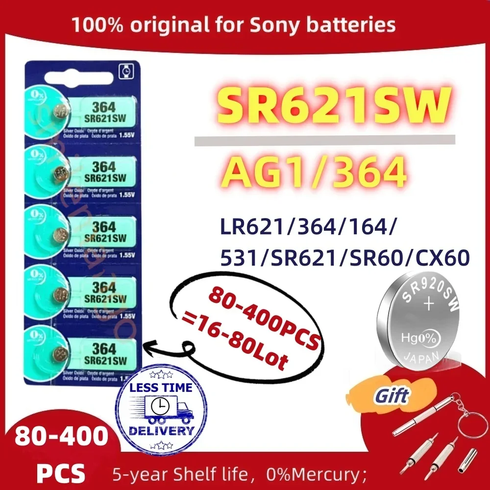 

Оригинальный кнопочный Аккумулятор для SONY AG1 LR621 364 1,55 в 164 531 SR621 SR621SW SR60 CX60 для часов, игрушек, удаленных батарей, монет