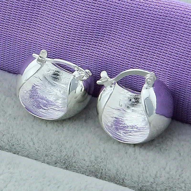 Silver Hoop Earrings 925 Sterling Silver Smooth Egg Shape For Women Wedding