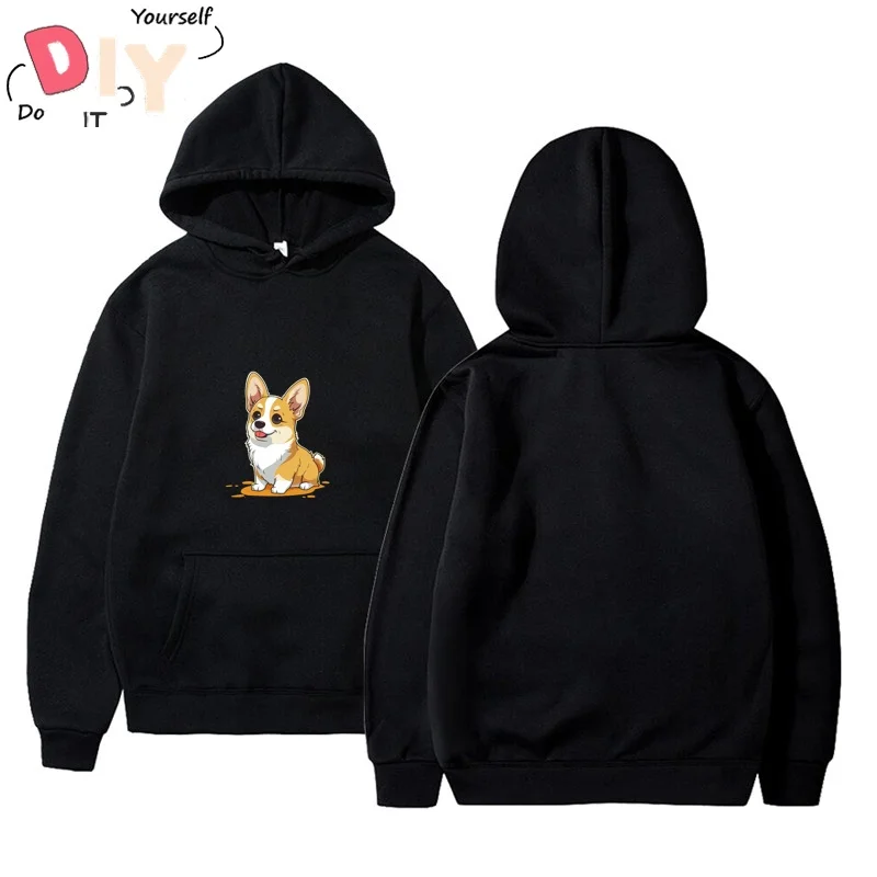 

Cute Corgi Oversize Korean Vintage Basic Soft Simple Hoodie Men Gildan Sport Printed Putih Fashion Ready Stock Sexy