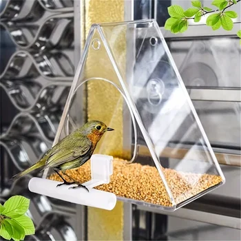 Window Bird Feeder Ultra-Strong Suction Cup, and Weather-Resistant Design for Garden Yard Patio Triangle Acrylic Bird Feeder 1