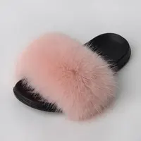 Women'S Faux Fox Fur Slippers Large Summer Open-Toe Fluffy Casual Anti-Slip Sandals Fluffy Black Slide Fur Slider - Image 3