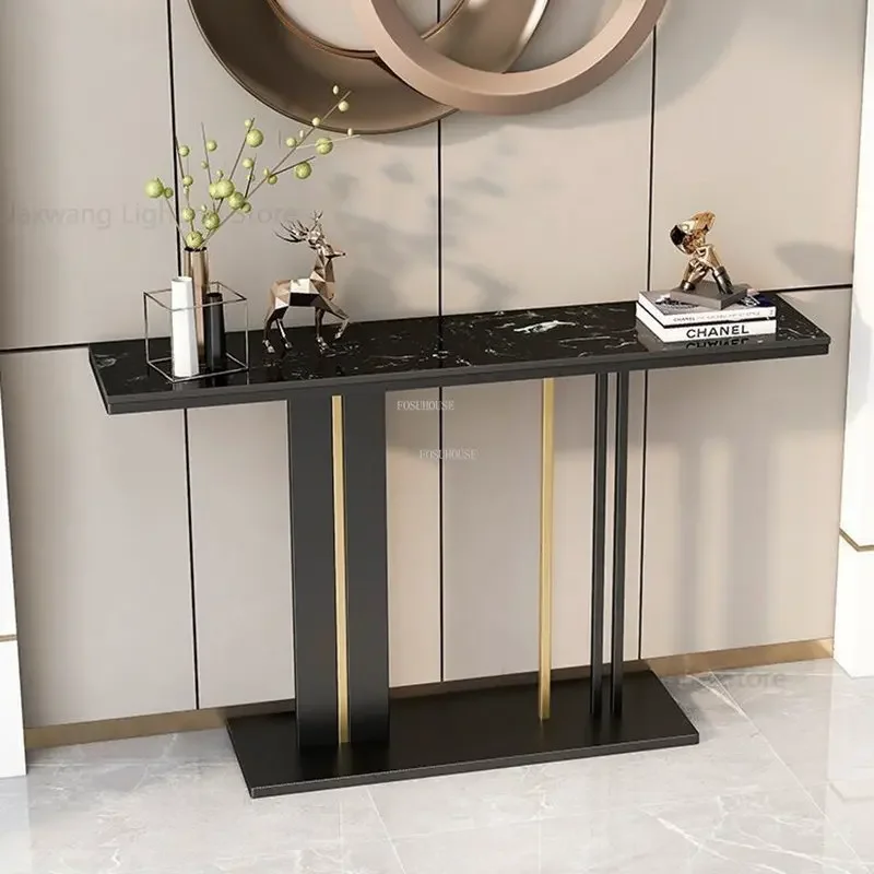 Console table modern light luxury slate console tables Nordic entrance furniture console living room against the wall iron art hallway table