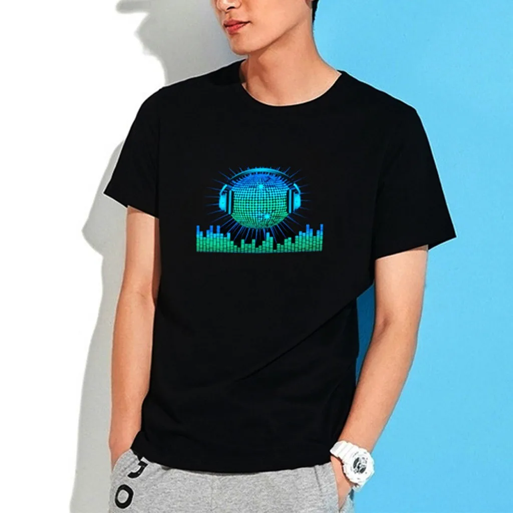 

Mens T Shirts Led Voice Control Light Short Sleeve O-Neck T-Shirts Hip Hop Harajuku Y2k Dj Stage Nightparty Loose Tshirts Male