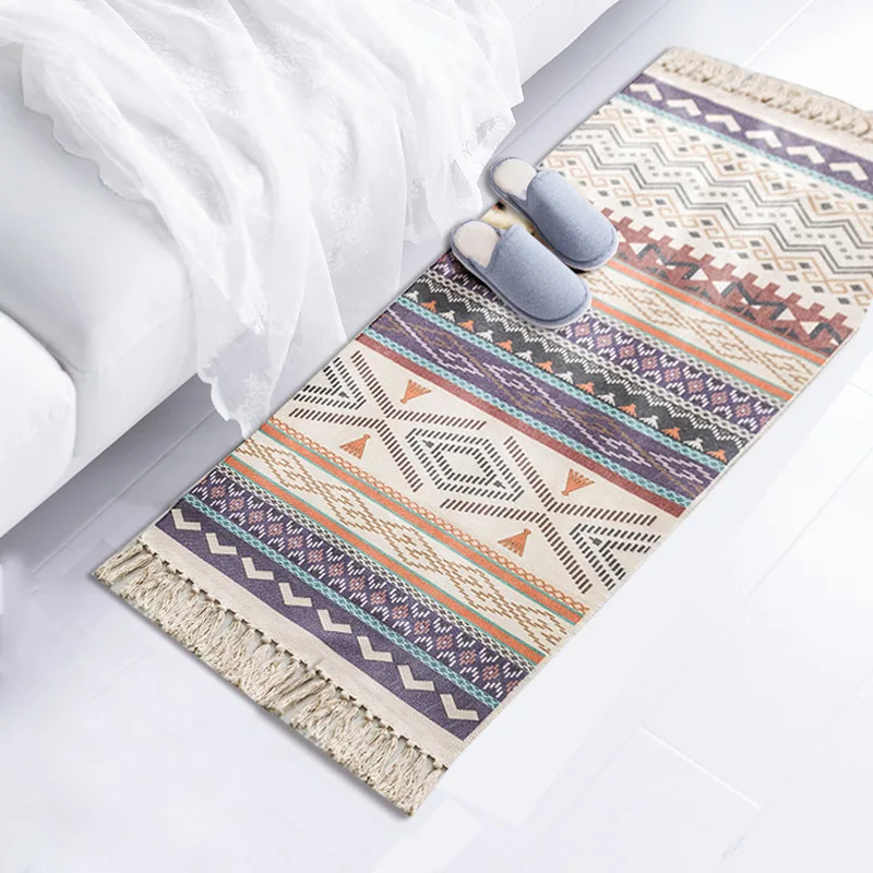 

Bohemian Rug Tassel Carpet Cotton Linen Small Fresh Floor Mat Living Room Bedroom Bedside Foot Home Decor Rugs for Bedroom