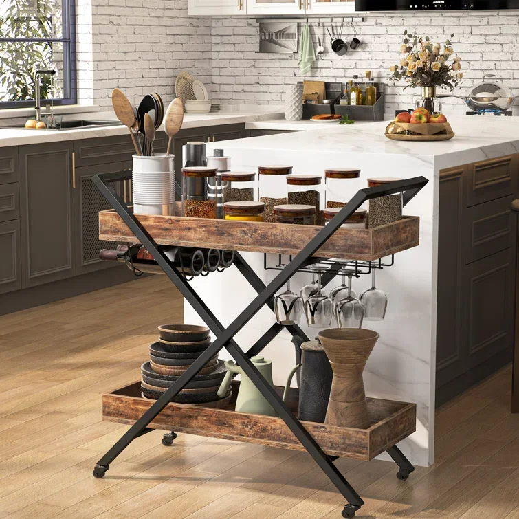 Multi functional service cart with retro style industrial style bar cart