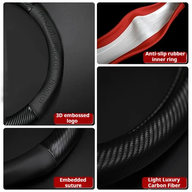 36/38cm Type D Round Carbon Fiber Car Steering Wheel Cover For Peugeot 208 2008 308 3008 408 4008 508 5008 307 407 accessories 3