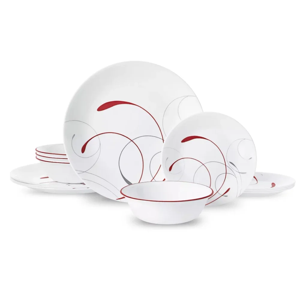 

Splendor, White and Red Round 12-Piece Dinnerware Set